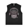 "Old Heads" reverse washed tank top front view with Olmec heart artwork.