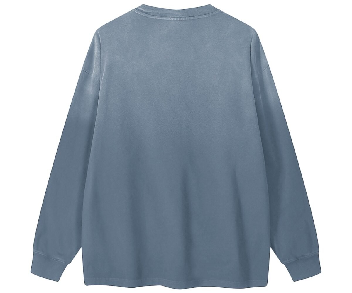 "juice" gradient washed long sleeve t shirt back view grey blue color