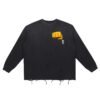 "punch" snow wash raw edge cotton t shirt front view black color with fist emoji and small artist logo