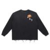 "Shroom" snow wash raw edge cotton t shirt front view black color with mushroom emoji and small artist logo