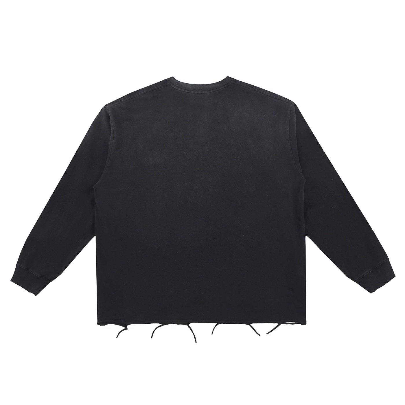 "Shroom" snow wash raw edge cotton t shirt back view black color