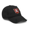"a game" distressed ball cap three quarter front view black color