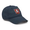 "a game" distressed ball cap three quarter front view navy color