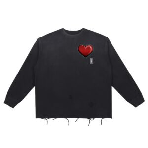 "heart" snow wash raw edge cotton t shirt