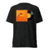 "Say Less" front view black colored t-shirt with album cover and record graphic.