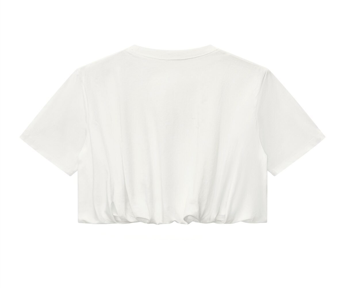 Women's Crop Bubble Hem T-shirt White Color Rear View