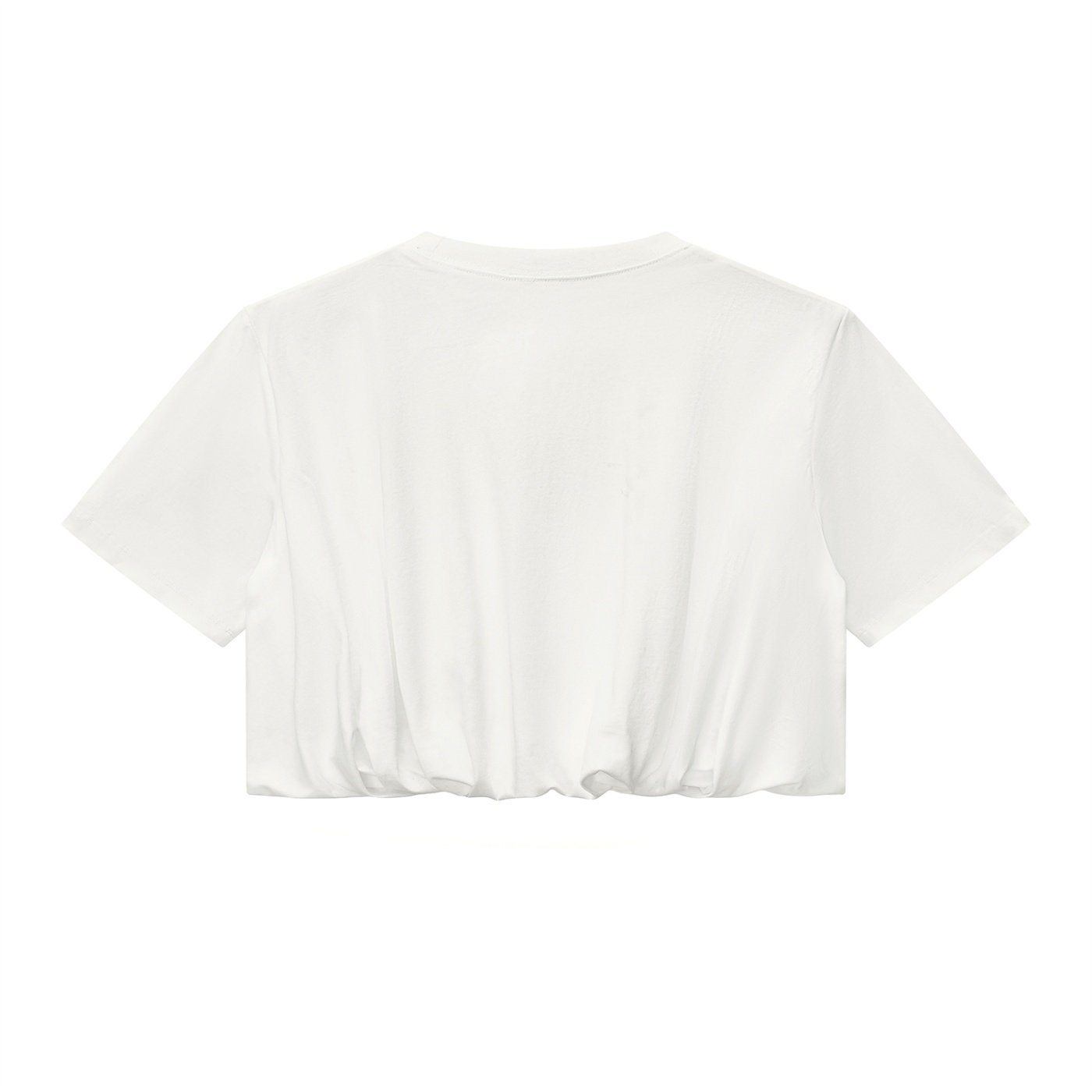 Women's Crop Bubble Hem T-shirt White Color Rear View