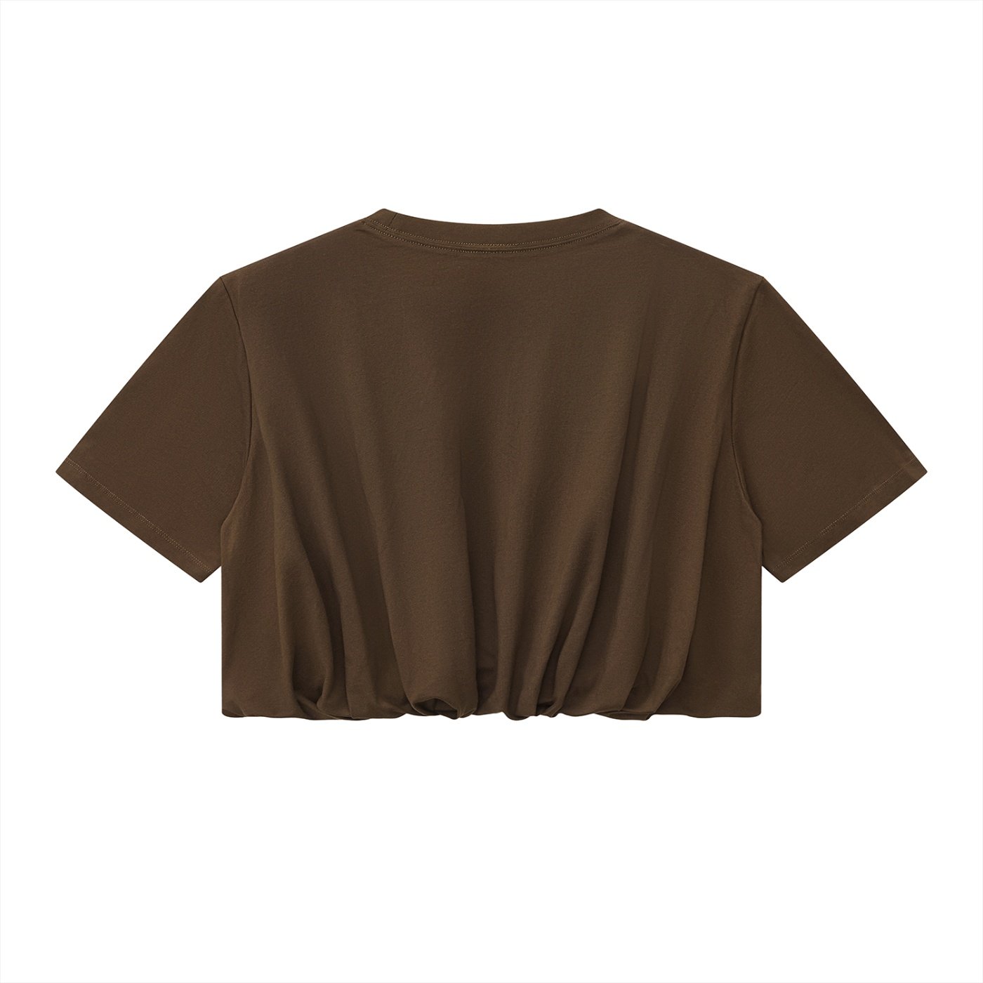 Women's Crop Bubble Hem T-shirt Brown Color Rear View