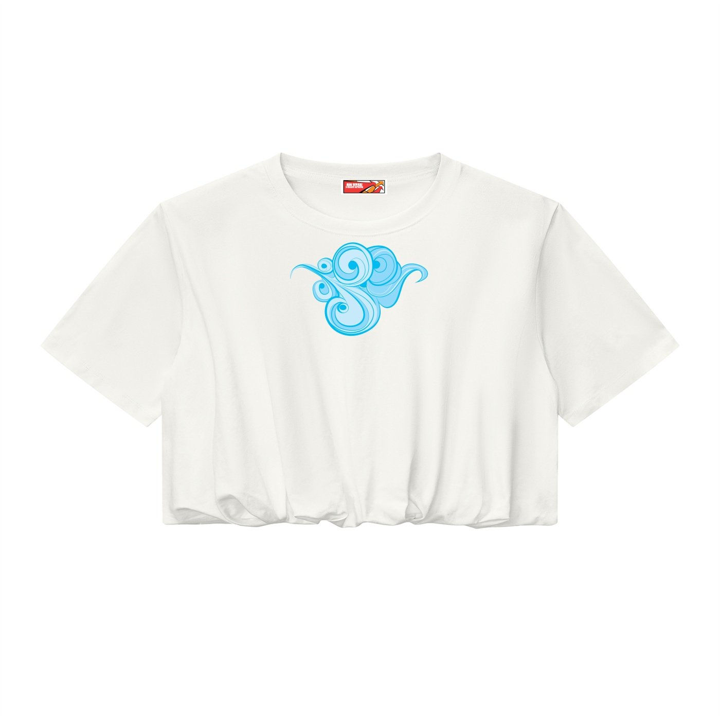 Women's Crop Bubble Hem T-shirt White Color Front View with Art Design