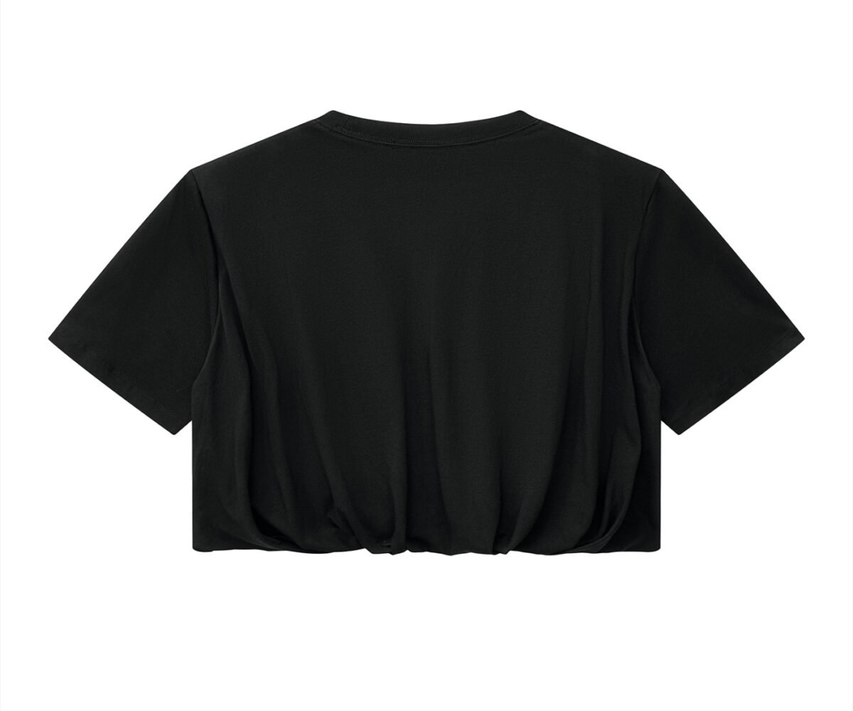 Women's Crop Bubble Hem T-shirt Black Color Rear View