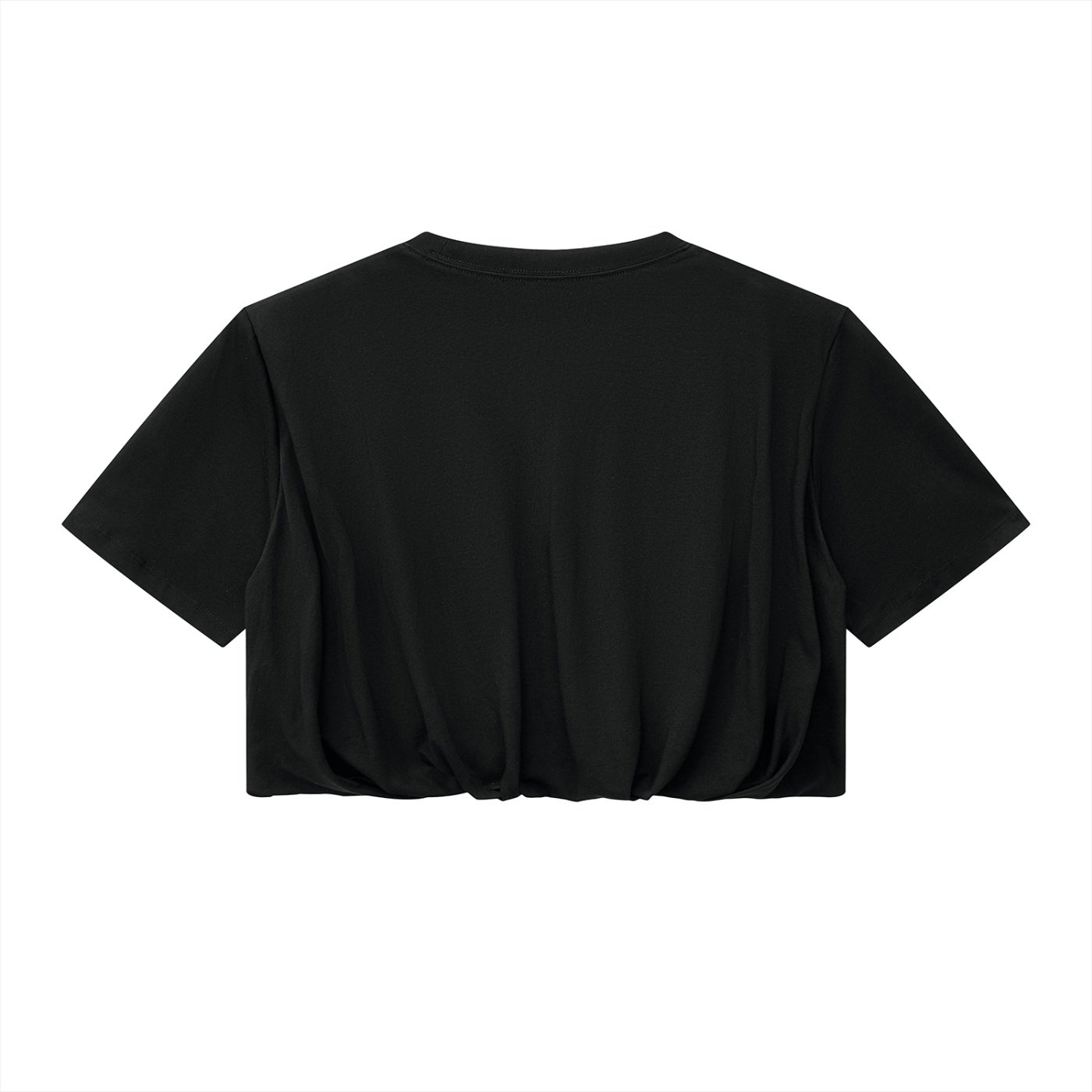 Women's Crop Bubble Hem T-shirt Black Color Rear View