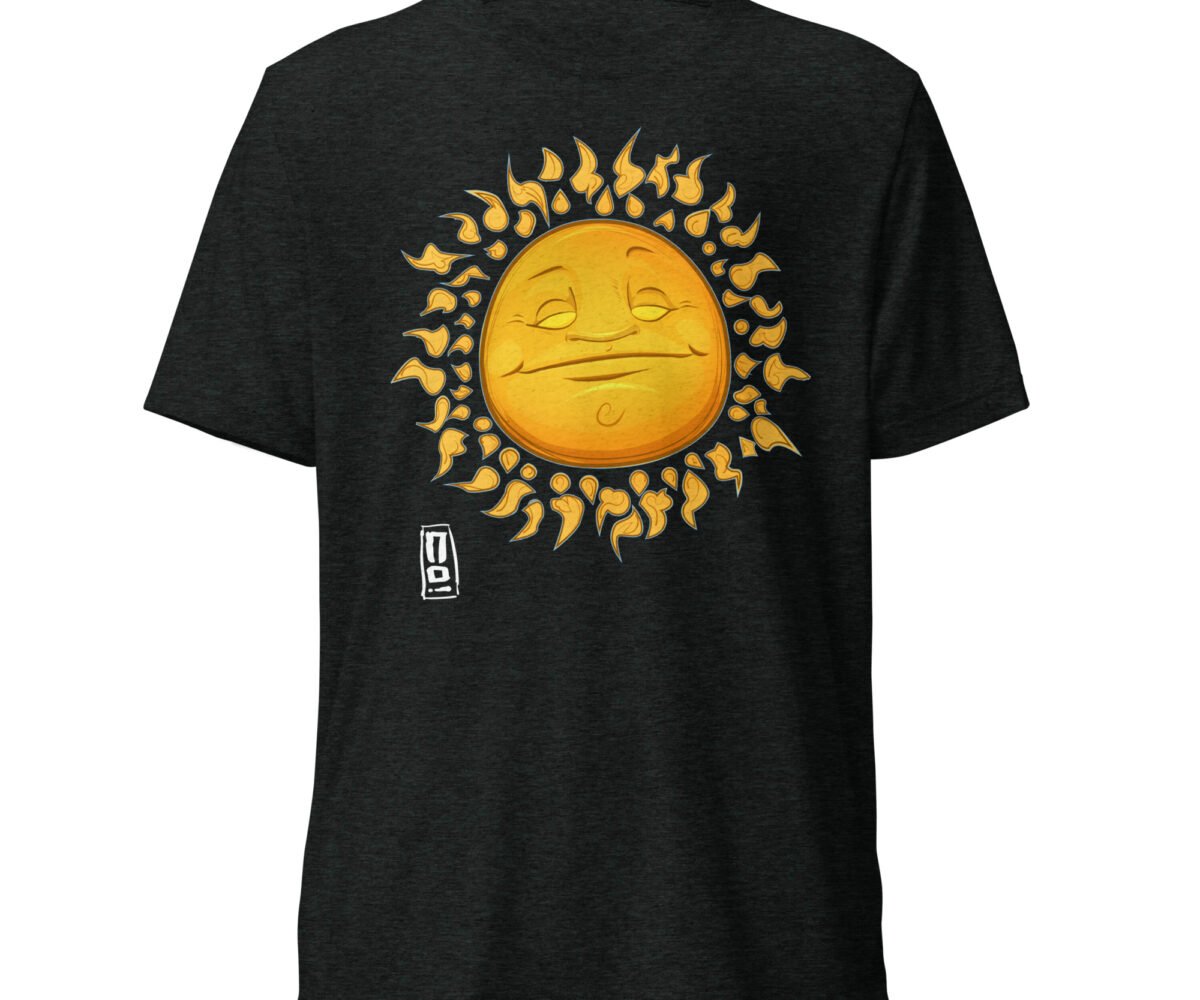 Little Sunshine Tri-blend T-Shirt Charcoal Black Color Front View With Smiling Sun Graphic