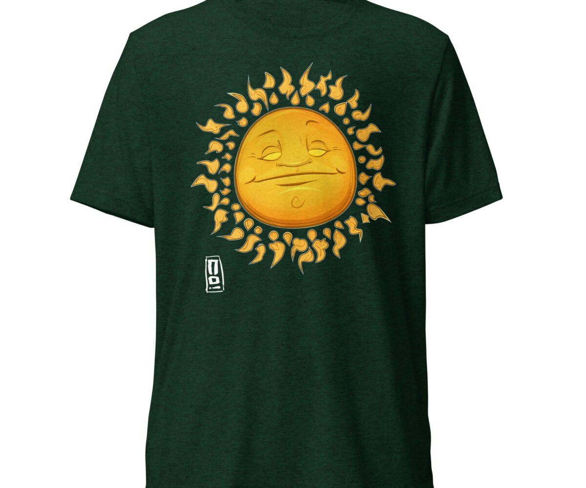 Little Sunshine Tri-blend T-Shirt Emerald Color Front View With Smiling Sun Graphic