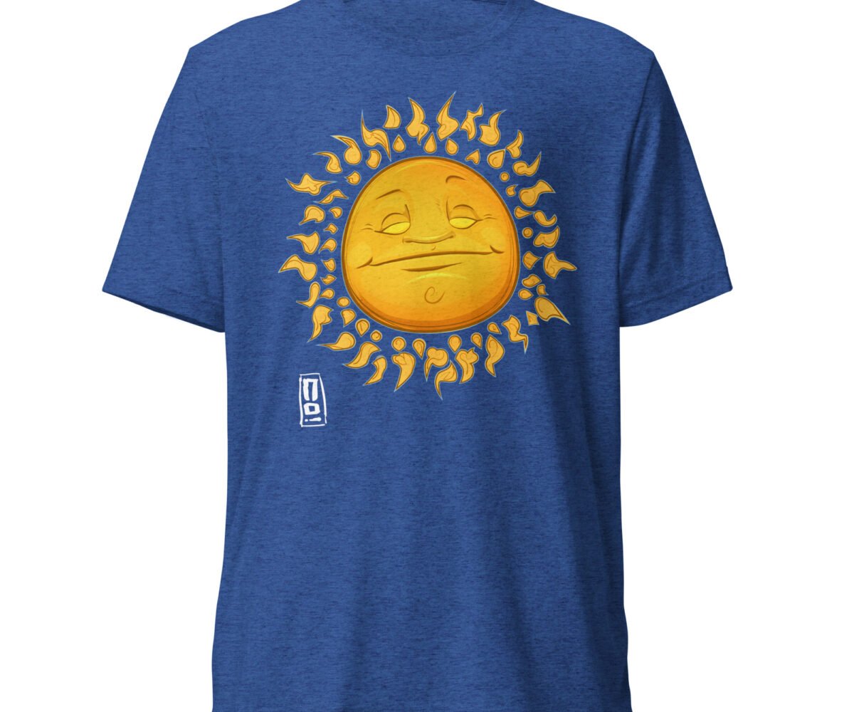 Little Sunshine Tri-blend T-Shirt Royal Color Front View With Smiling Sun Graphic