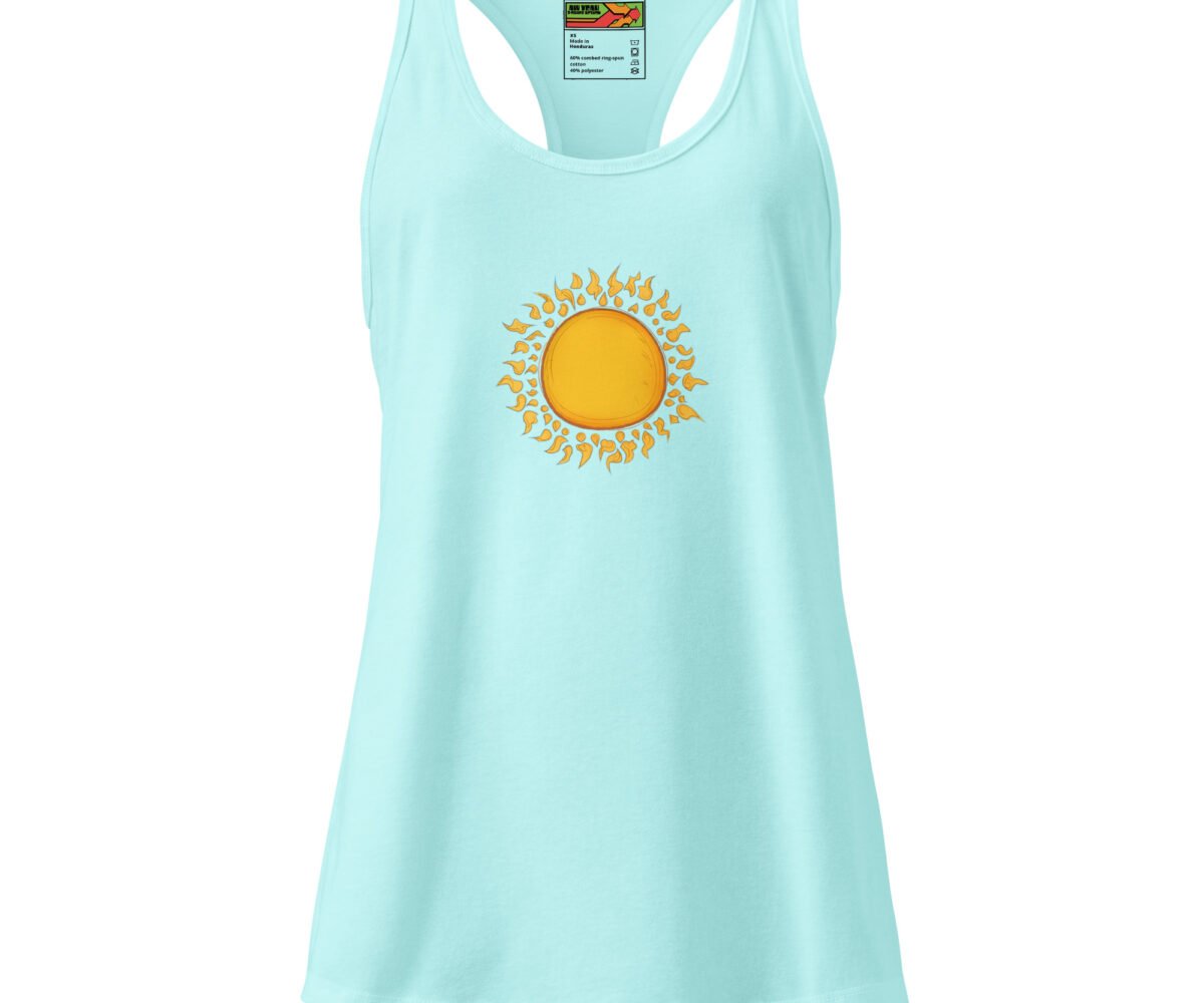 Li'l Sunshine Womens Racerback Tank Top Teal Front View With Sun Graphic