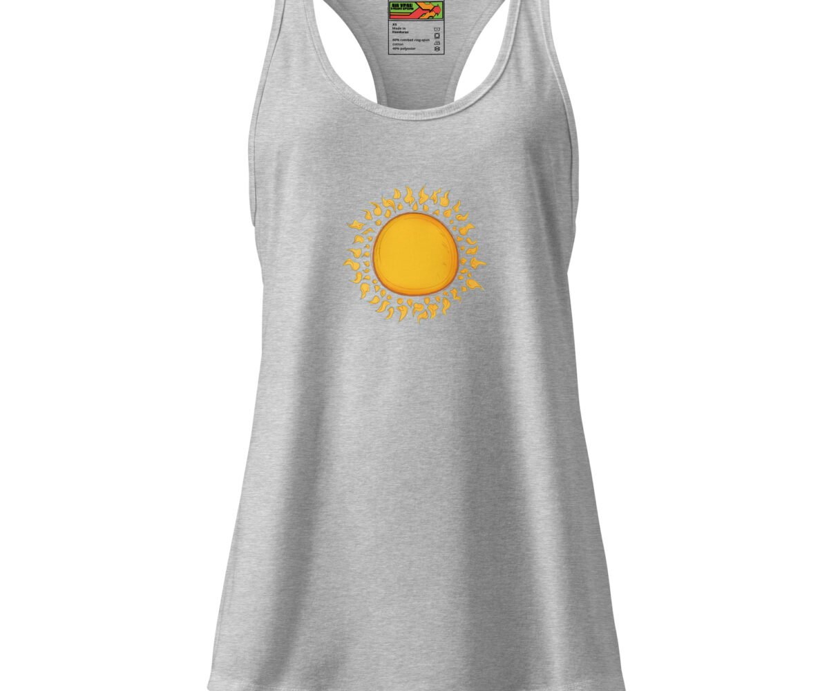 Li'l Sunshine Womens Racerback Tank Top Grey Front View With Sun Graphic