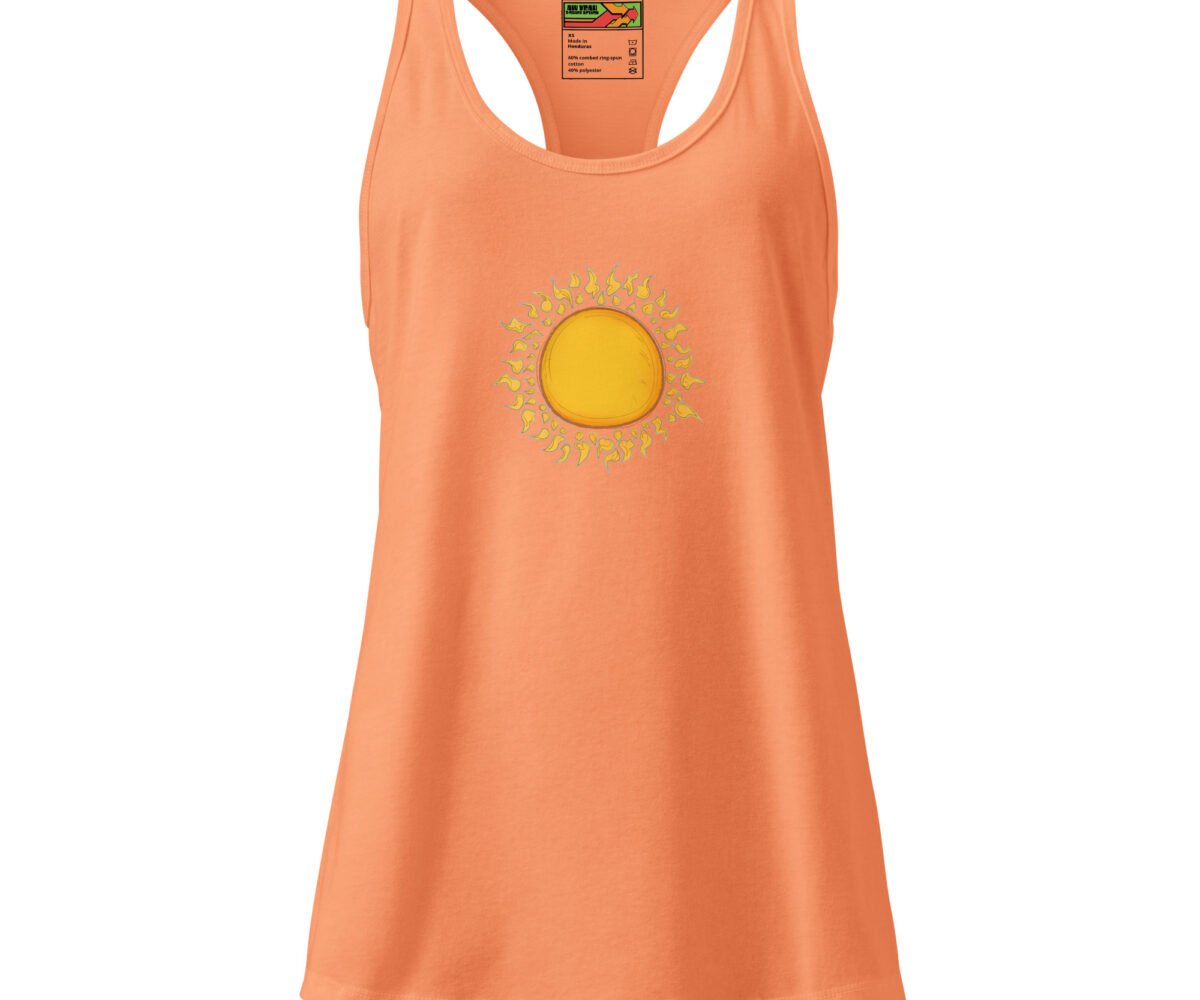Li'l Sunshine Womens Racerback Tank Top Orange Front View With Sun Graphic
