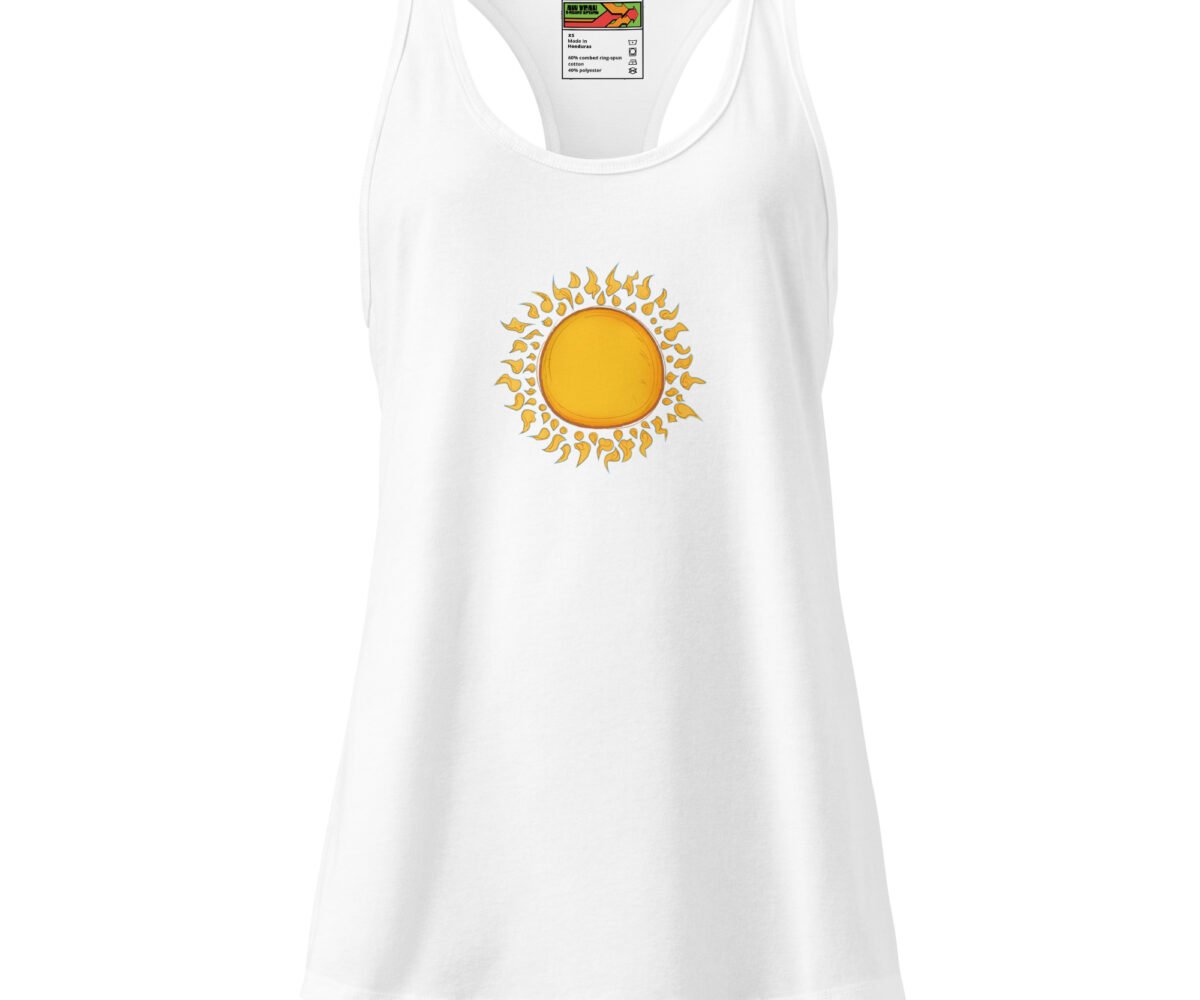 Li'l Sunshine Womens Racerback Tank Top White Front View With Sun Graphic